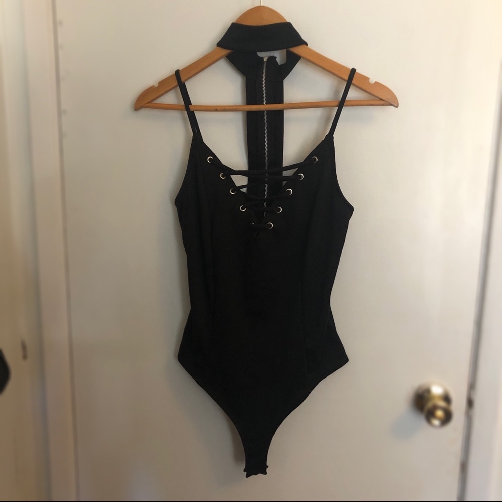 Black crisscross bodysuit